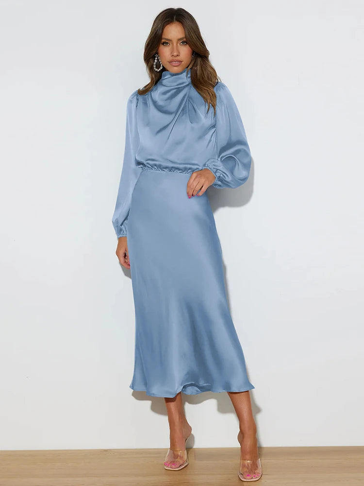Sophia Satin Evening Dress – Chic Long Sleeves for Formal Events 0