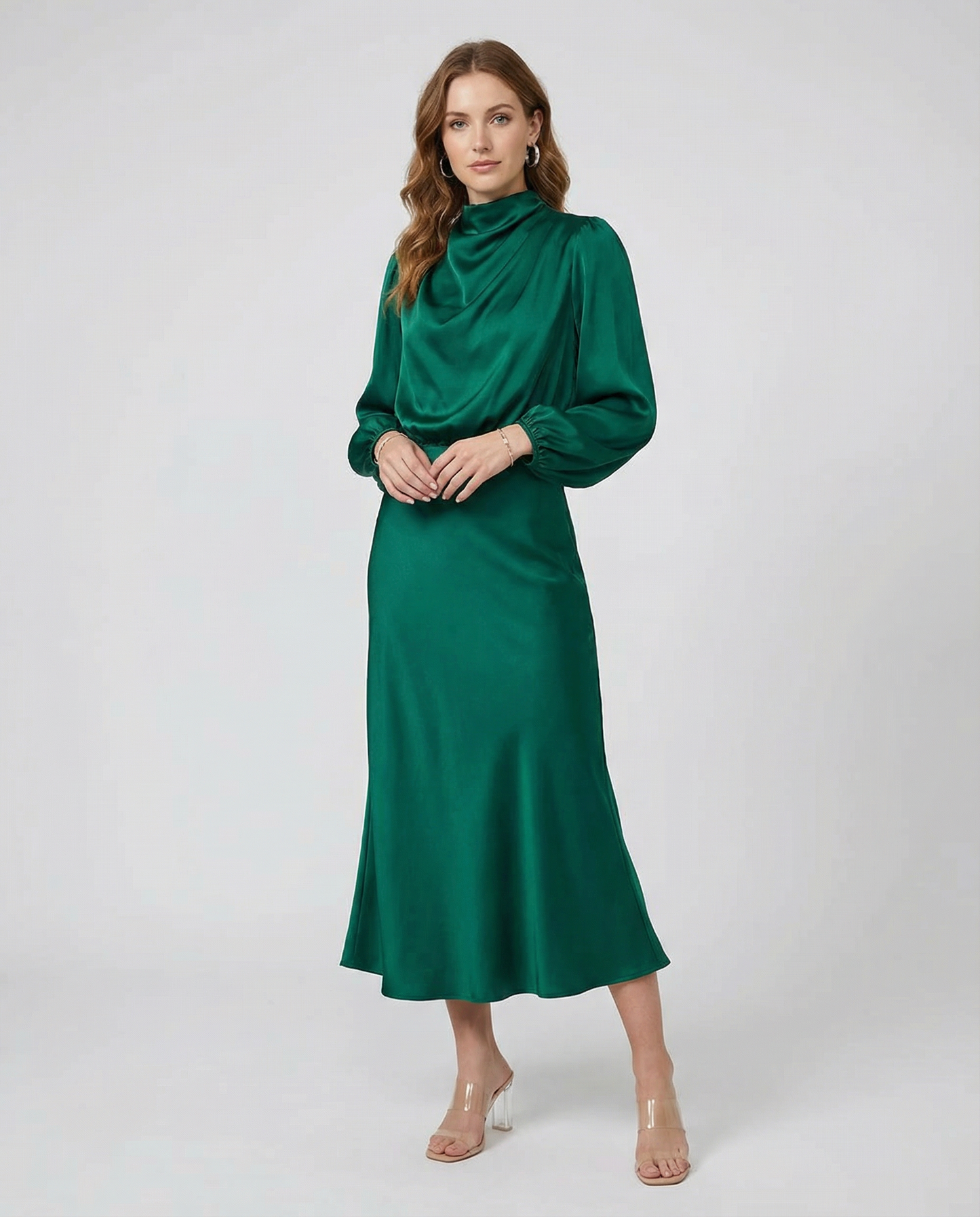 Sophia Satin Evening Dress – Chic Long Sleeves for Formal Events 1
