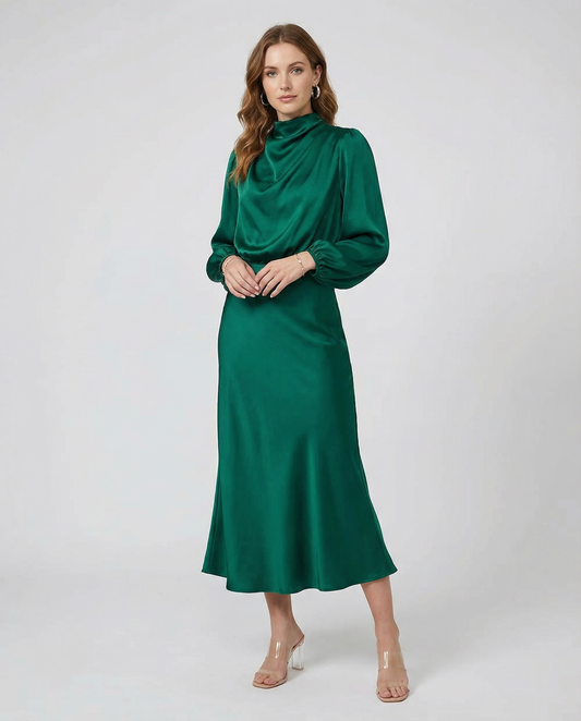 Sophia Satin Evening Dress – Chic Long Sleeves for Formal Events 1