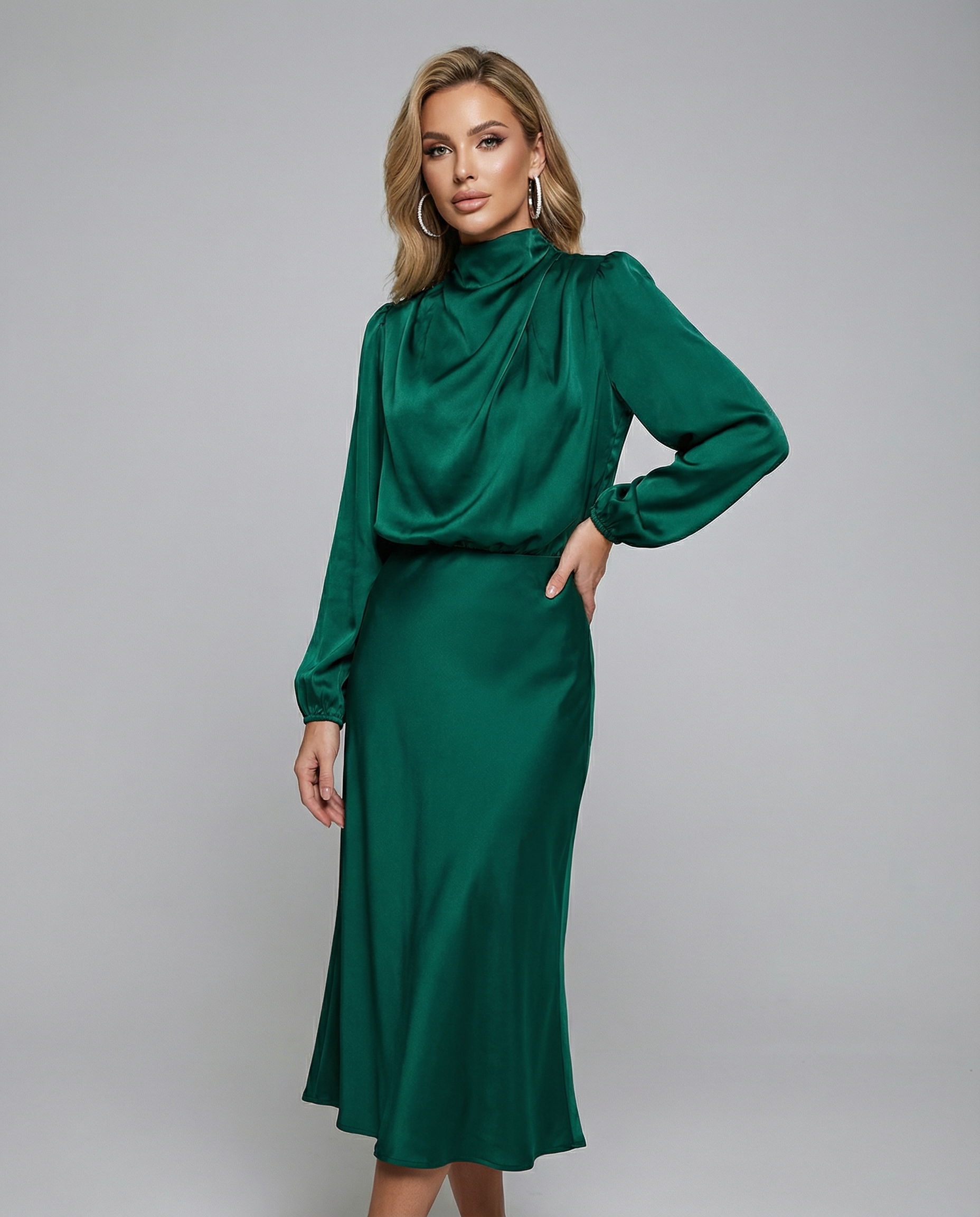 Sophia Satin Evening Dress – Chic Long Sleeves for Formal Events 3