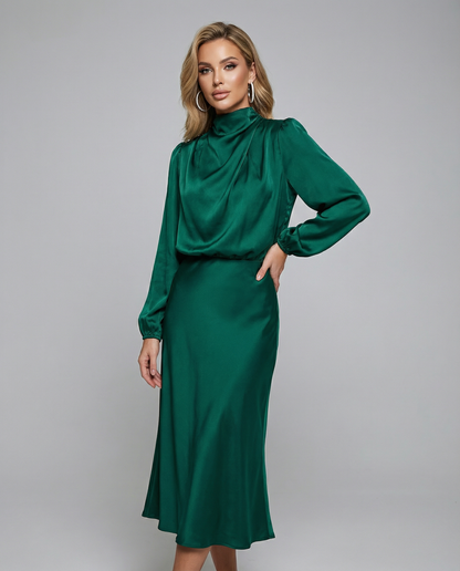Sophia Satin Evening Dress – Chic Long Sleeves for Formal Events 3