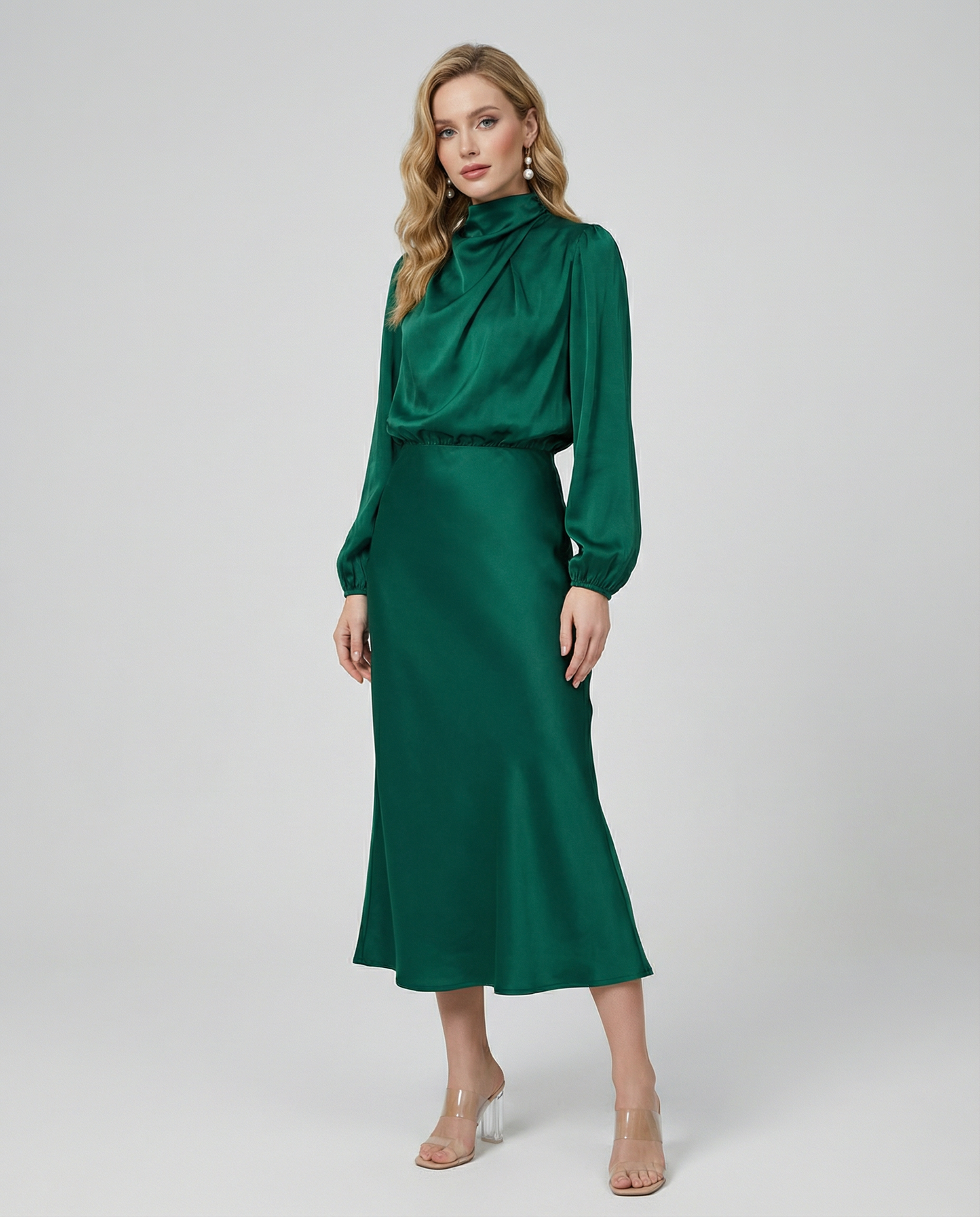 Sophia Satin Evening Dress – Chic Long Sleeves for Formal Events 4