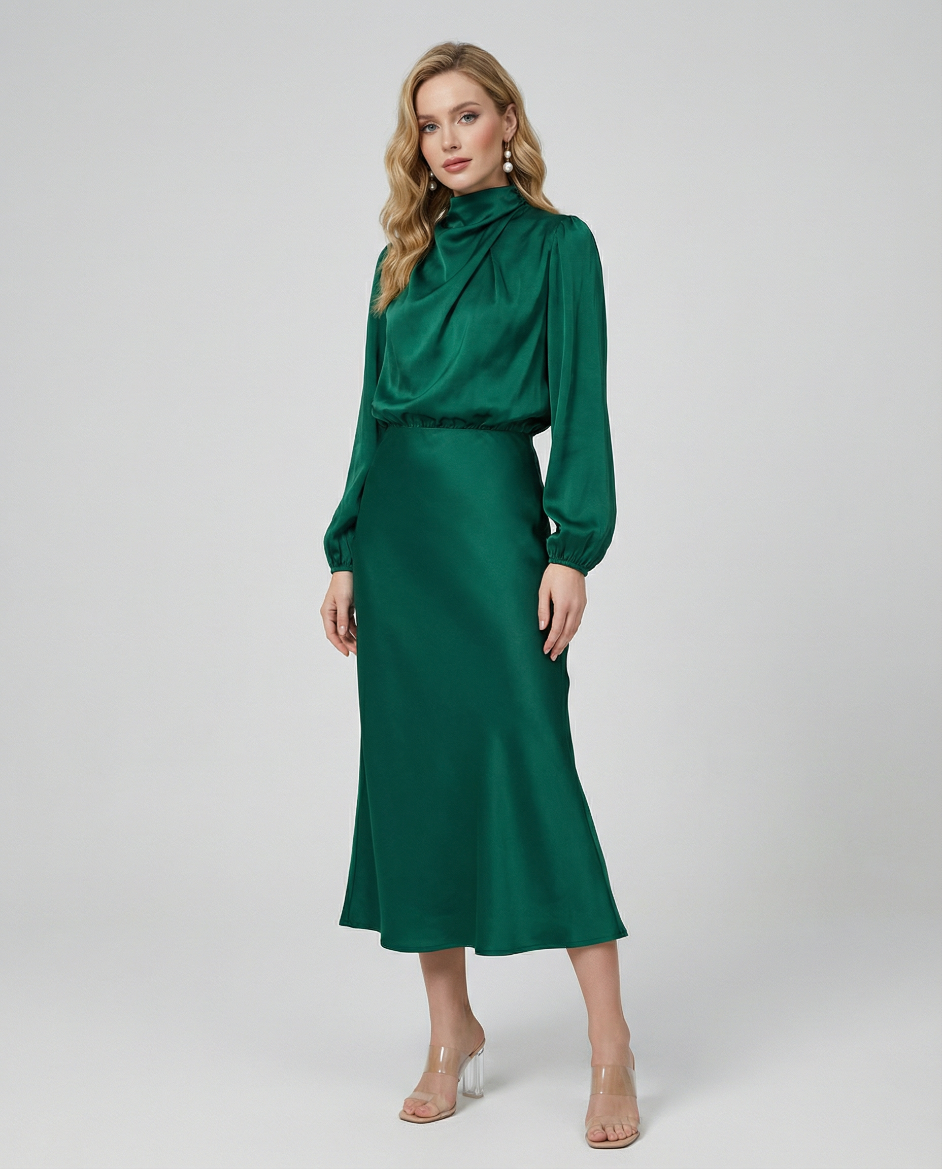 Sophia Satin Evening Dress – Chic Long Sleeves for Formal Events 4