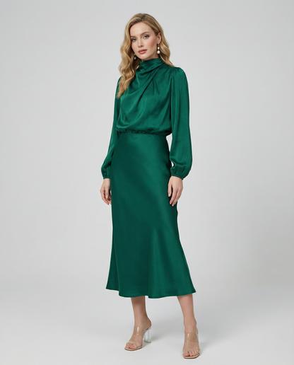 Sophia Satin Evening Dress – Chic Long Sleeves for Formal Events 4