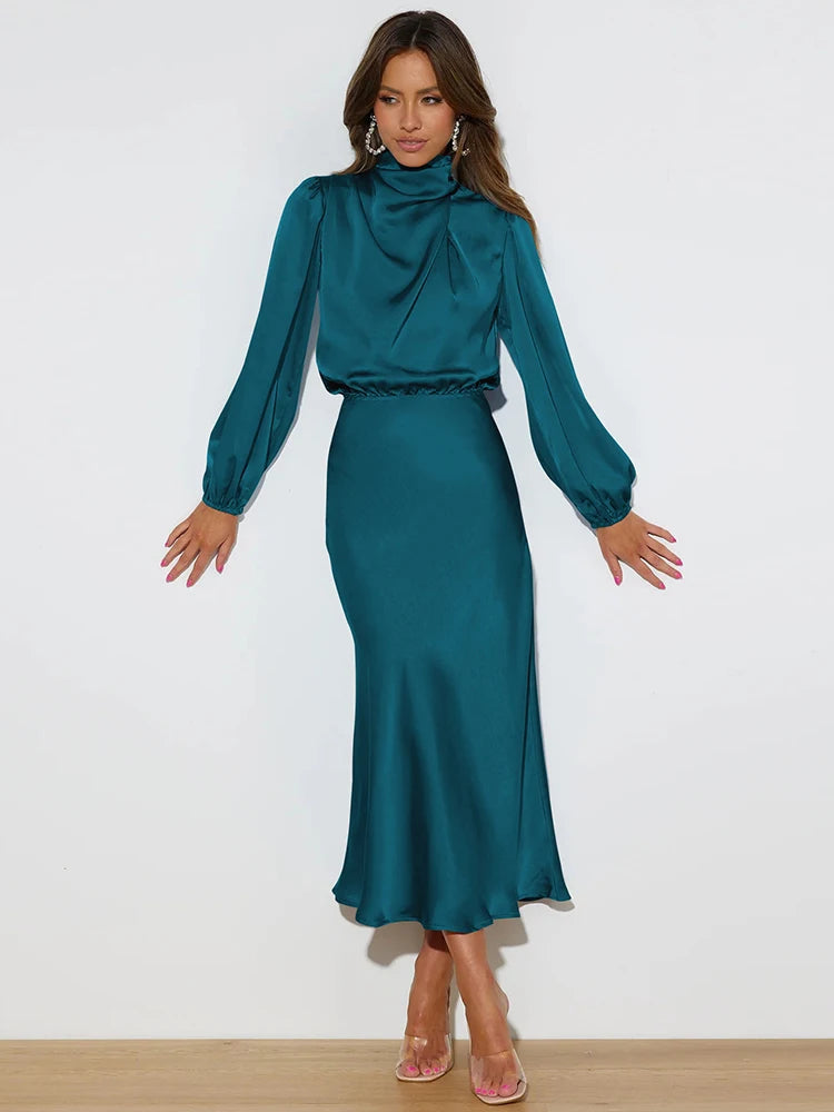 Sophia Satin Evening Dress – Chic Long Sleeves for Formal Events 5