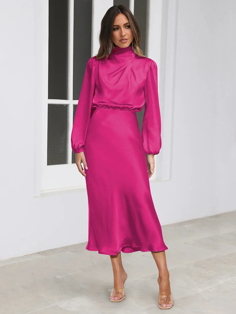 Sophia Satin Evening Dress – Chic Long Sleeves for Formal Events 8
