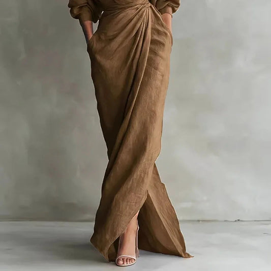 Sophia V Neck Maxi Dress – Chic Long Sleeve Wrap Style for Versatile Looks 1