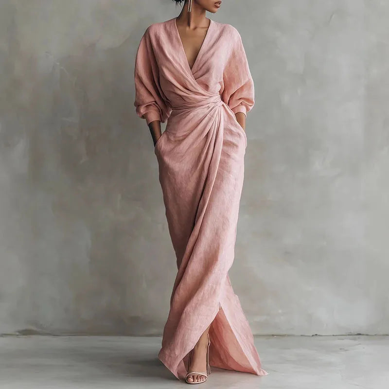 Sophia V Neck Maxi Dress – Chic Long Sleeve Wrap Style for Versatile Looks 3
