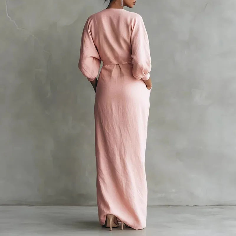 Sophia V Neck Maxi Dress – Chic Long Sleeve Wrap Style for Versatile Looks 4