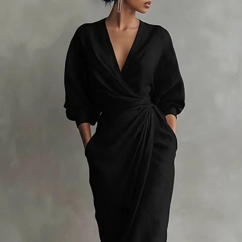 Sophia V Neck Maxi Dress – Chic Long Sleeve Wrap Style for Versatile Looks 5