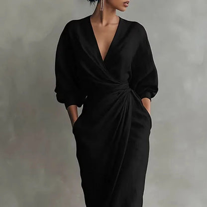 Sophia V Neck Maxi Dress – Chic Long Sleeve Wrap Style for Versatile Looks 5
