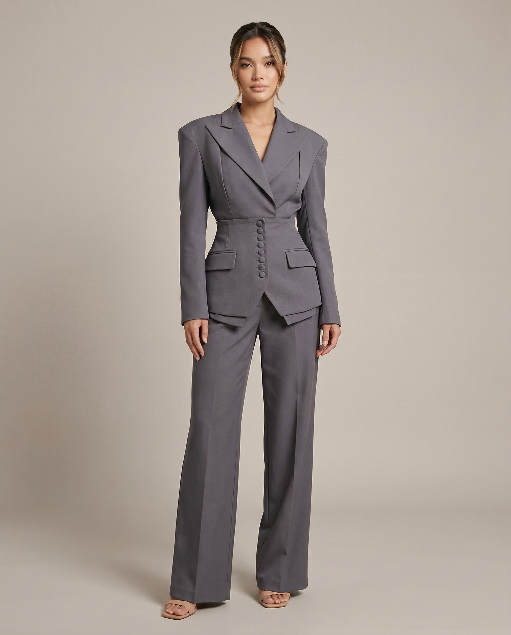Sophia Women's Suit – Tailored Notched Lapel Blazer & Wide-Leg Pants for Elegant Office Wear 0