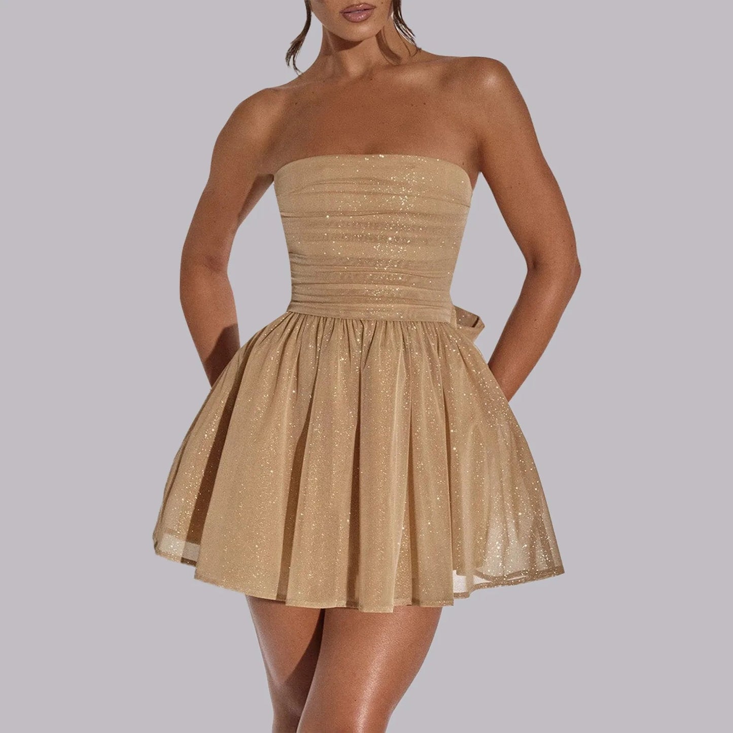 Sparkly Mini Dress – Elegant Strapless A-Line Cocktail Outfit 5