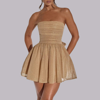 Sparkly Mini Dress – Elegant Strapless A-Line Cocktail Outfit 5