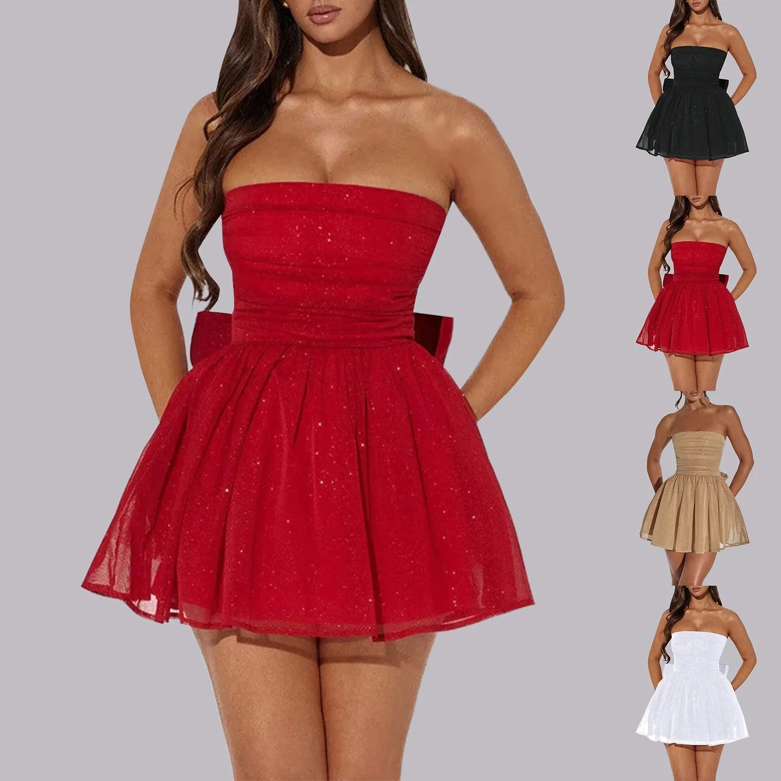 Sparkly Mini Dress – Elegant Strapless A-Line Cocktail Outfit 7