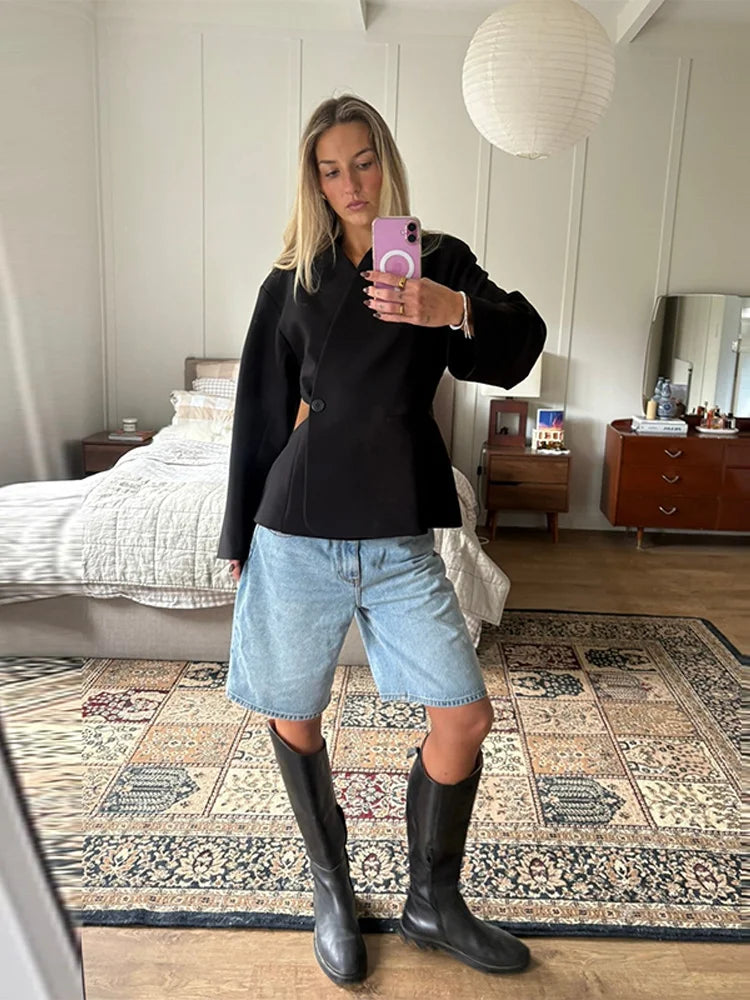 Spring Chic Women's Black Blazer – V-Neck Design for Effortless Elegance 8