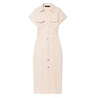 Spring Denim Dress – Casual Midi with Ruched Sleeves for Warm-Weather Outings 0