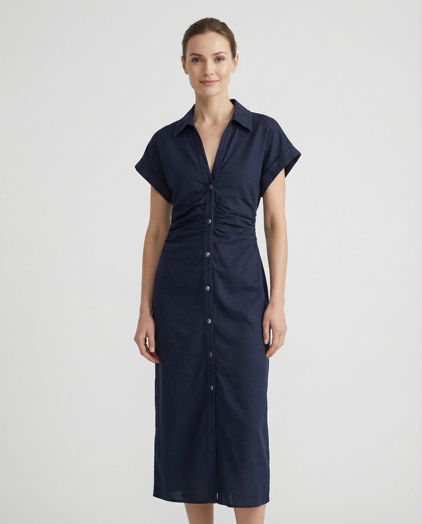 Spring Denim Dress – Casual Midi with Ruched Sleeves for Warm-Weather Outings 3