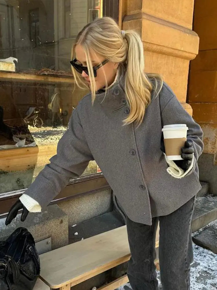 Stand Collar Women's Pea Coat 3