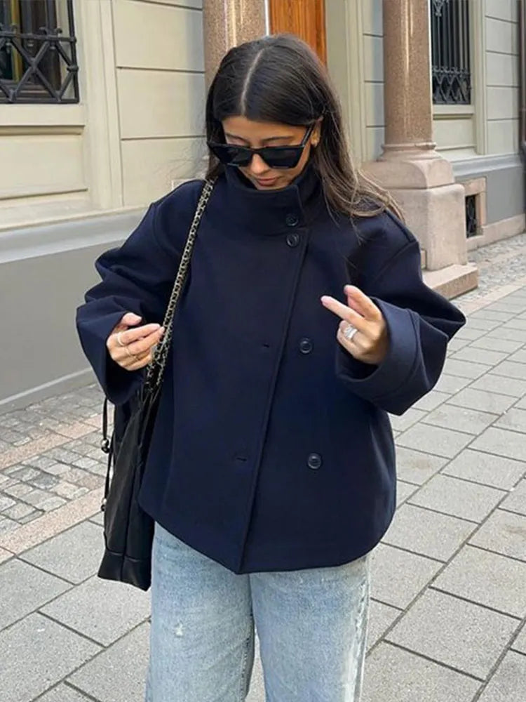 Stand Collar Women's Pea Coat 4