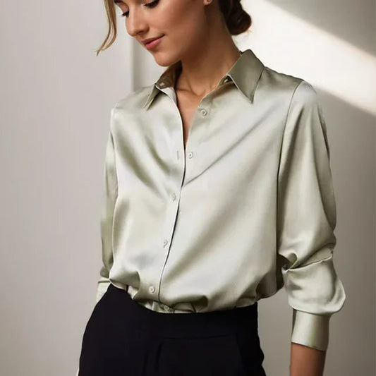 Stella | Elegant Satin Blouse with Classic Button-Down Design - Lumina 0