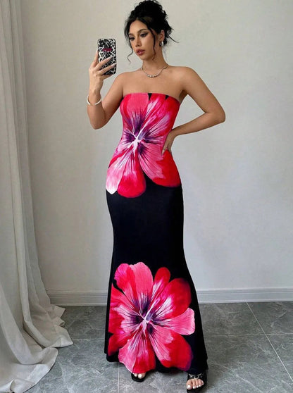 Strapless Floral Maxi Dress – Elegant Statement Evening Dress for Women 2