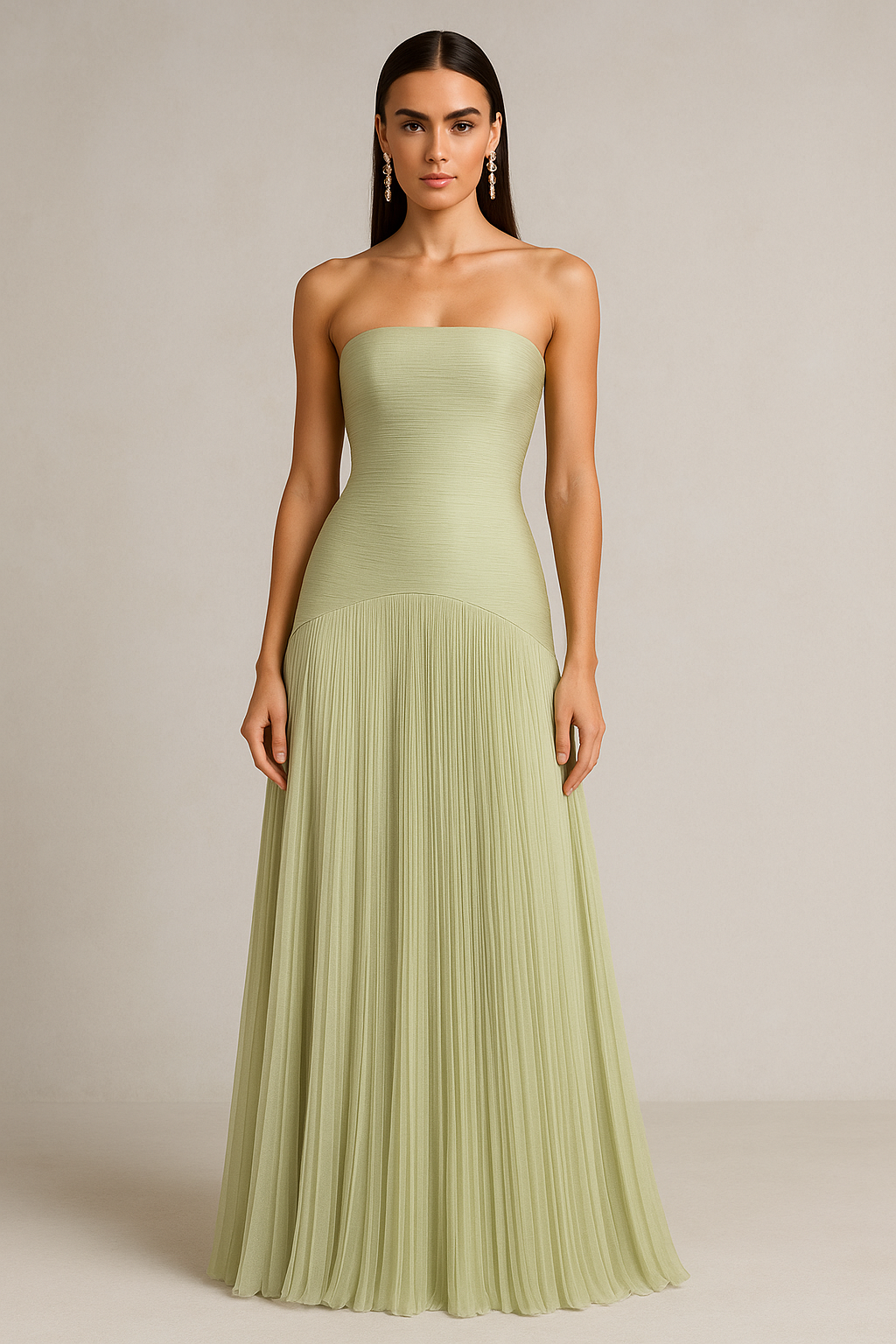 Strapless Pleated Maxi Dress 0