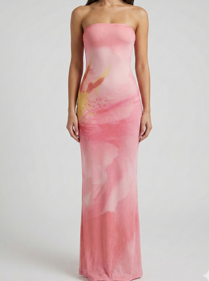 Strapless Printed Maxi Dress – Elegant Summer Evening Dress for Women 0