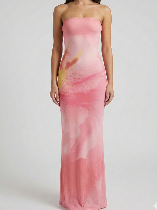Strapless Printed Maxi Dress – Elegant Summer Evening Dress for Women 0