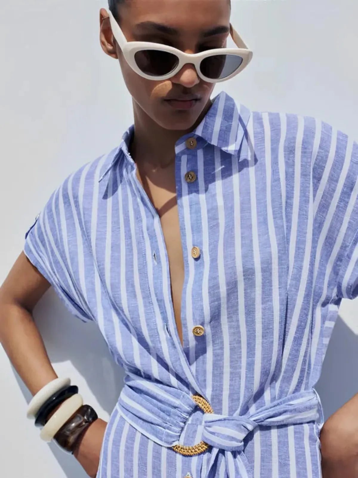 Striped Linen-Blend Maxi Dress with Belt 3