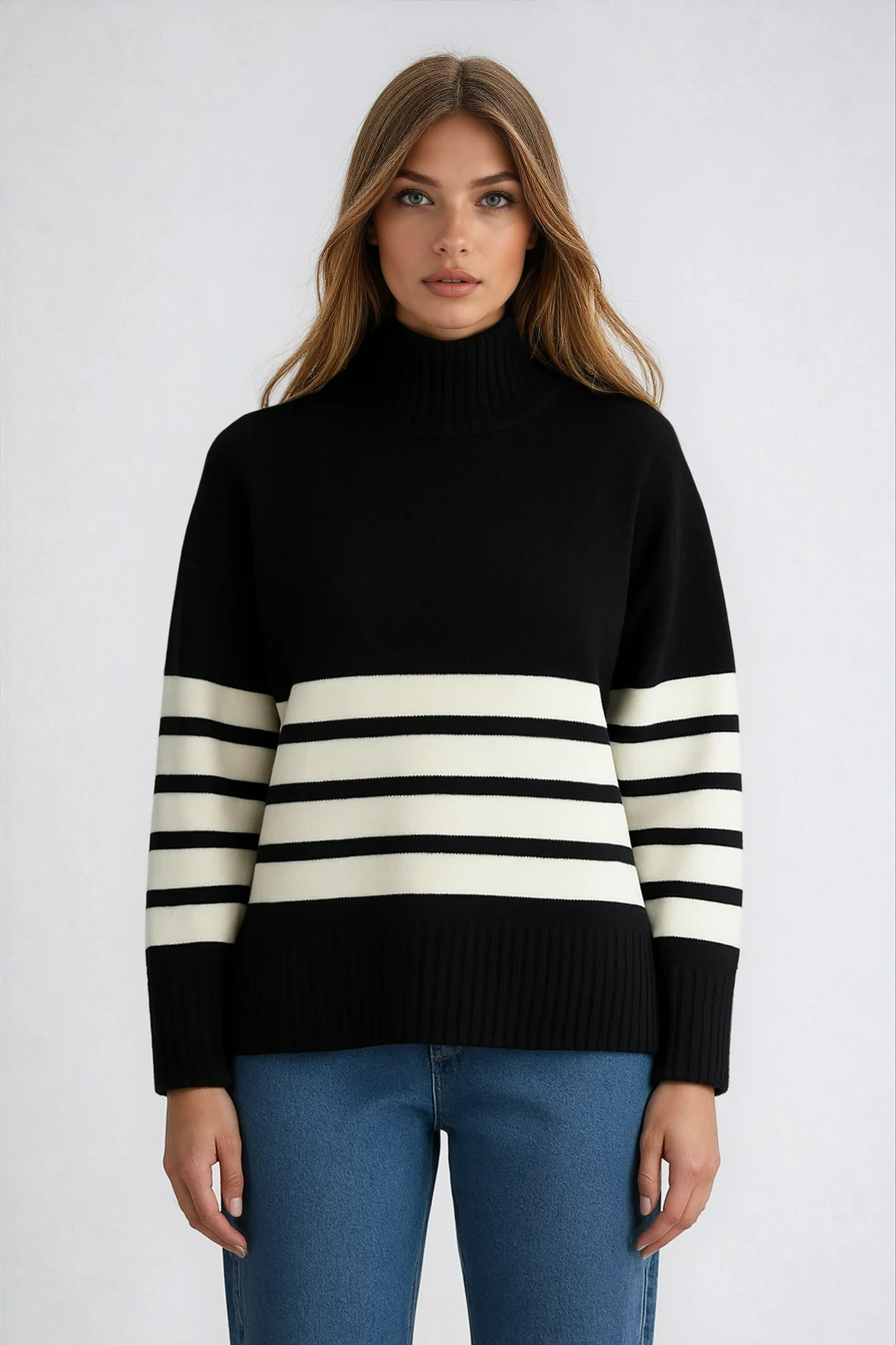 Striped Mock Neck Sweater 0