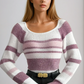 Striped Ribbed Knit Slim Fit Sweater 0