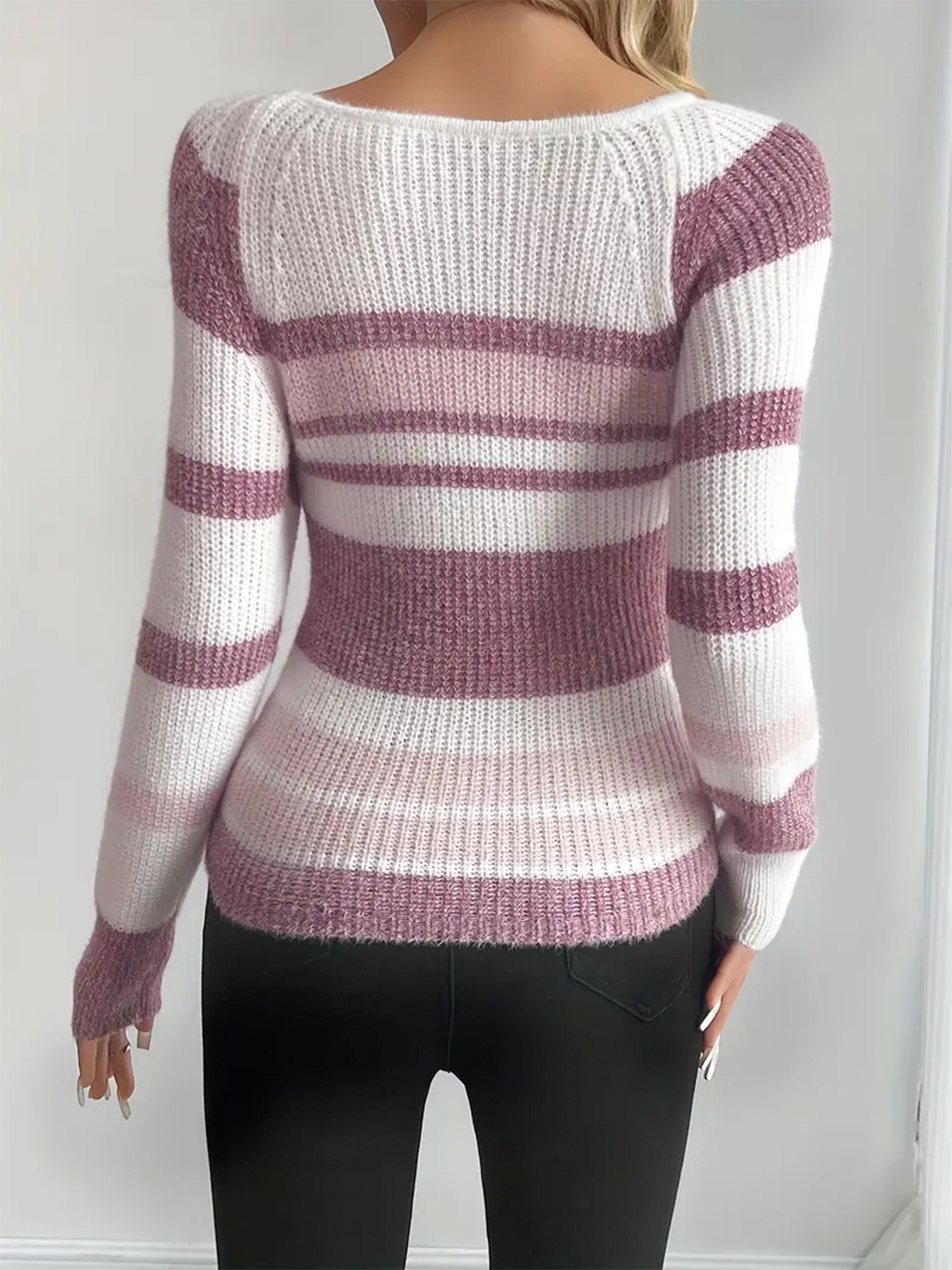 Striped Ribbed Knit Slim Fit Sweater 3