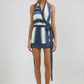 Striped Silk Wrap Halterneck Mini Dress 0