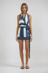 Striped Silk Wrap Halterneck Mini Dress 0
