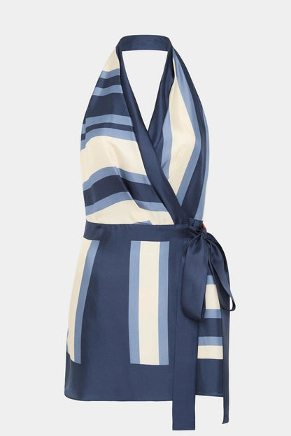Striped Silk Wrap Halterneck Mini Dress 1