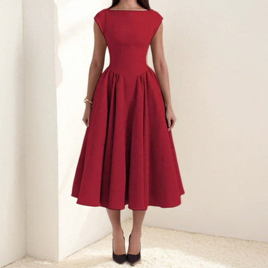 Structured Cap Sleeve Cocktail Midi Dress 0