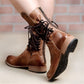 Studded Lace-Up Mid-Calf Boots with Low Heel for Women 0