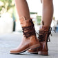 Studded Lace-Up Mid-Calf Boots with Low Heel for Women 3