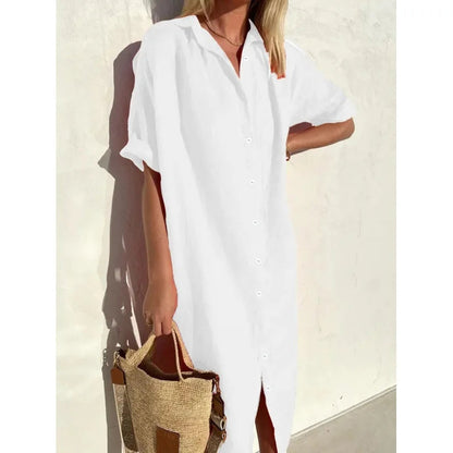 Summer Breeze Women's Shirt Dress – Relaxed Cotton-Linen Style for Casual Outings 0
