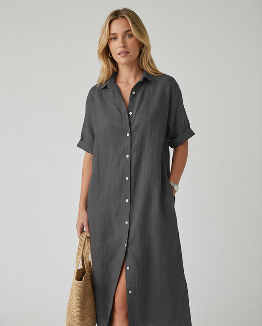 Summer Breeze Women's Shirt Dress – Relaxed Cotton-Linen Style for Casual Outings 1