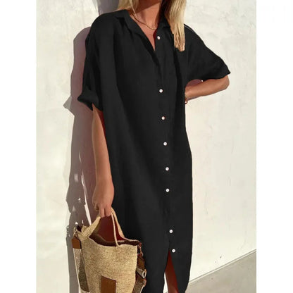 Summer Breeze Women's Shirt Dress – Relaxed Cotton-Linen Style for Casual Outings 10