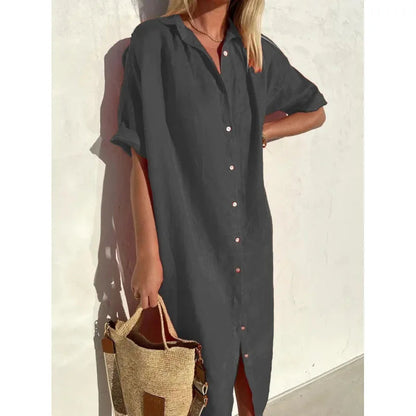 Summer Breeze Women's Shirt Dress – Relaxed Cotton-Linen Style for Casual Outings 11
