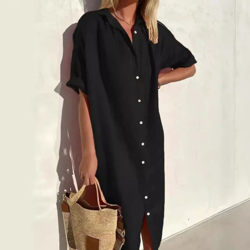 Summer Breeze Women's Shirt Dress – Relaxed Cotton-Linen Style for Casual Outings 4