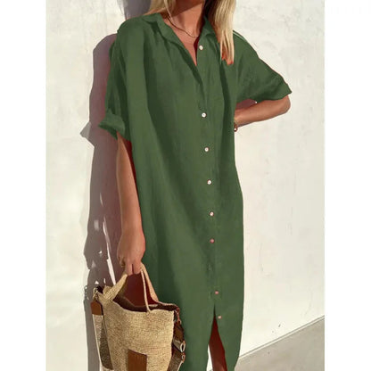 Summer Breeze Women's Shirt Dress – Relaxed Cotton-Linen Style for Casual Outings 6