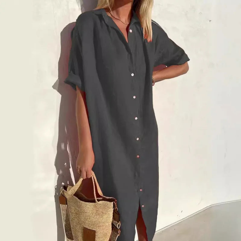 Summer Breeze Women's Shirt Dress – Relaxed Cotton-Linen Style for Casual Outings 7