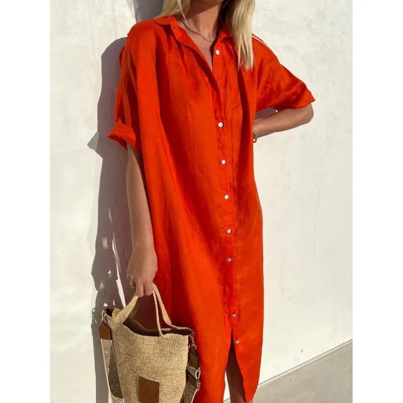 Summer Breeze Women's Shirt Dress – Relaxed Cotton-Linen Style for Casual Outings 8