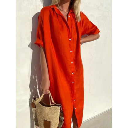 Summer Breeze Women's Shirt Dress – Relaxed Cotton-Linen Style for Casual Outings 8