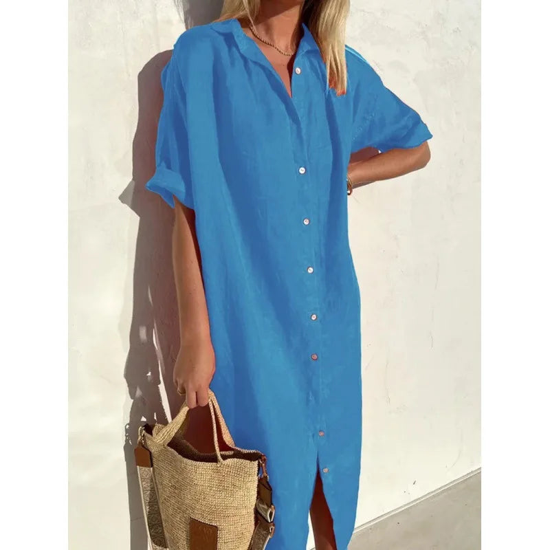 Summer Breeze Women's Shirt Dress – Relaxed Cotton-Linen Style for Casual Outings 9