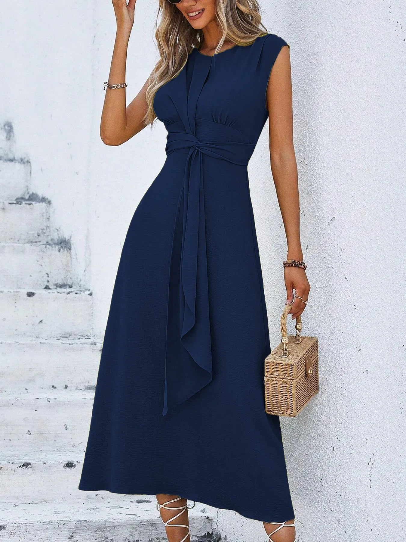 Summer Elegance White Dress – Sleeveless Belted Design for Versatile Summer Styling 12